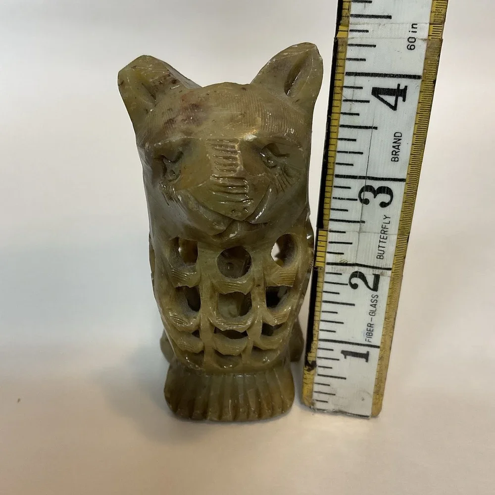 Vintage Hand Carved Olive Soapstone‎ Cat with kitten in the Belly Jamaica Charm